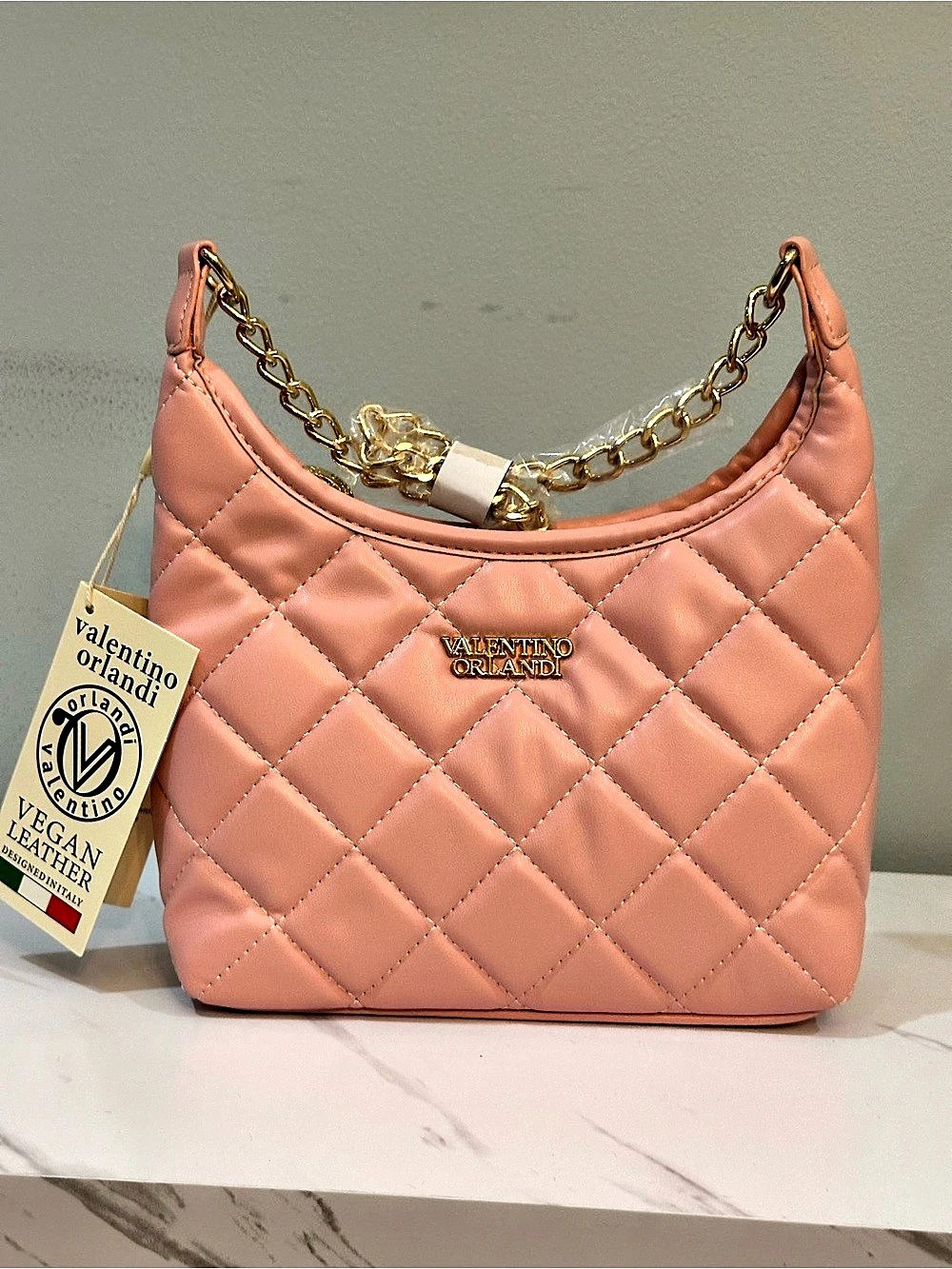 Valentino Orlandi Vegan Leather Vslencia Quilted Shoulder Bag Shoulder Bags Pink
